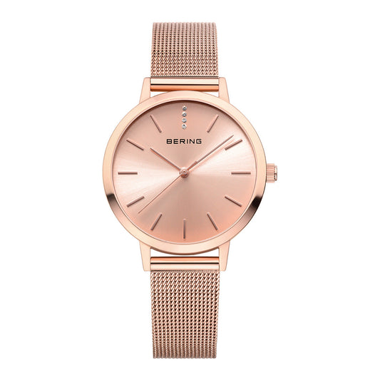 Bering Rose Gold Dial Analog Watch With Bracelet For Women 13434-366