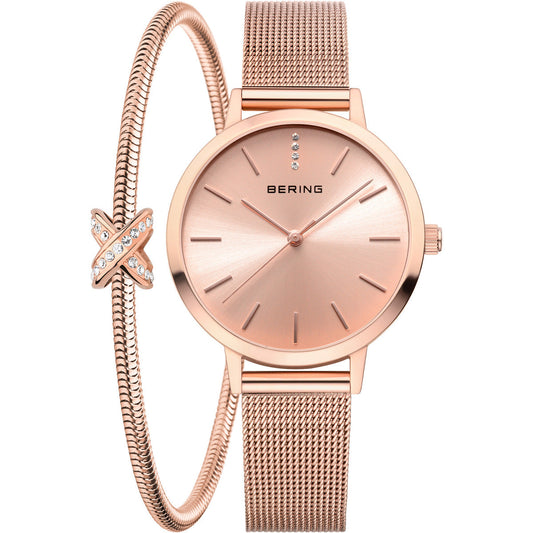 Bering Rose Gold Dial Analog Watch With Bracelet For Women 13434-366