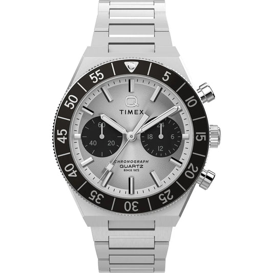 Timex Q Quartz Silver Dial Analog Chronograph Men's Watch TW2Y55800IK